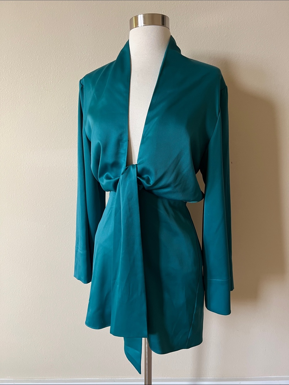 Silky Teal Tie-Front Robe - Women's Intimates